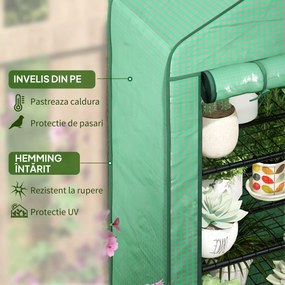 Outsunny Seră de Grădină în 4 Niveluri cu Ușă Rulantă, Seră Mica din Metal &amp; PE, 69x49x158 cm, Verde Închis | Aosom Romania