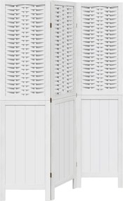 vidaXL Paravan cameră 3 panouri, alb, lemn masiv paulownia