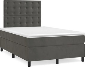 vidaXL Pat box spring cu saltea, gri închis, 120x200 cm, catifea