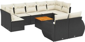 vidaXL Set canapele de grădină cu perne, 10 piese, negru, poliratan