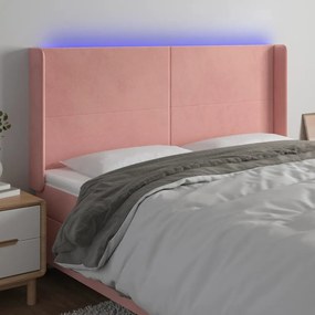 3123833 vidaXL Tăblie de pat cu LED, roz, 183x16x118/128 cm, catifea