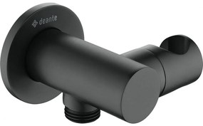 Racord unghiular pentru furtun de dus cu suport negru, Cascada, Deante Negru mat