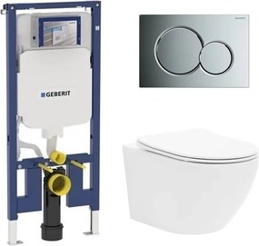 Set rezervor incastrat Geberit Duofix Sigma cu set de fixare, clapeta crom Sigma01 plus vas WC Rune Ivaldi alb cu capac slim softclose