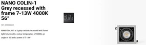 Spot LED incastrabil NANO COLIN-1 Grey recessed with frame 7-13W 4000K 56°