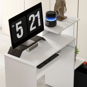 HOMCOM Birou modern pentru PC, birou pentru computer cu raft pentru tastatura, raft si spatiu de depozitare din material, 100x40x86.6cm, alb si negru