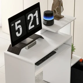 HOMCOM Birou modern pentru PC, birou pentru computer cu raft pentru tastatura, raft si spatiu de depozitare din material, 100x40x86.6cm, alb si negru