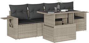 vidaXL Set canapele de grădină cu perne, 5 piese gri deschis poliratan