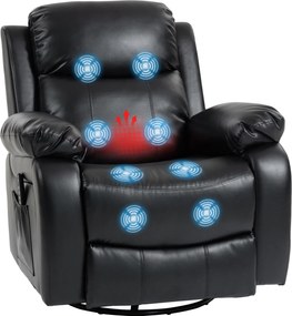 HOMCOM Fotoliu de masaj cu 8 capete vibrante, fotoliu relax, spătar reglabil + suport pentru picioare, Negru | Aosom Romania