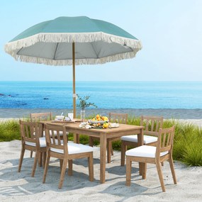 Outsunny Umbrelă de plajă mâner efect lemn Ø 1,7 m, umbrelă mare cu ciucuri înălțime reglabilă, UPF50+ sac de transport, bleu deschis | Aosom Romania