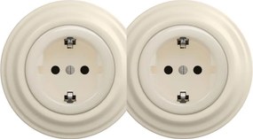 Kliklap - Priză dublă retro pentru locuință cu ramă SCHUKO 230V/16A bej