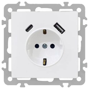 Priză de curent Nova cu împământare și conector USB 2A alb