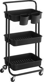 Cărucior de depozitare cu 3 niveluri, negru