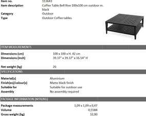 Masuta pentru interior si exterior Bell Rive negru, 100x100cm 113643 HZ