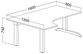 Birou ergonomic ProOffice C 180 x 120 cm, stânga, cireș