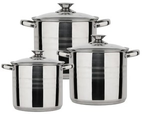 Set Vase Gătit din Inox, 6 Piese, Capacități 11 - 6 Litri, Bază 3 Straturi (Inducție), Capace din Sticlă Termorezistentă