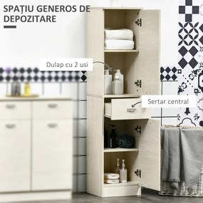 HOMCOM Dulap de Baie cu 2 Dulapuri, Sertar Central și Poliță Reglabilă pentru Depozitare și Organizare, 34x34x150 cm, Lemn Natural | Aosom Romania