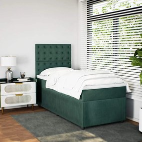 vidaXL Pat continental cu saltea, verde închis, 80x200 cm, catifea