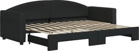 vidaXL Pat de zi cu extensie, negru, 80x200 cm, textil