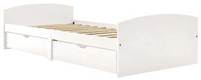 322155 vidaXL Cadru de pat cu 2 sertare, alb, 90 x 200 cm, lemn masiv de pin