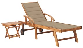 3063024 vidaXL Șezlong cu pernă și masă, lemn masiv de tec