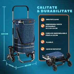 Geantă de cumpărături pe roți pentru scări COMFORT, 50L, albastru Monzana