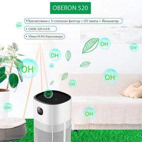 Purificator de aer Atractiv OBERON 520, 50W, Pana la 62 m², Wi-Fi, 5 viteze, Timer, Mod de noapte, Telecomandă, Senzor inteligent de poluare, Alb