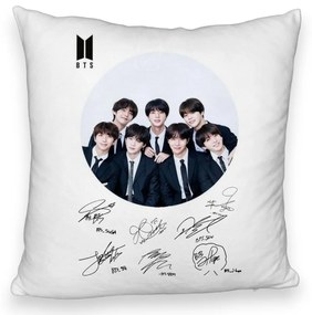 Perna Decorativa Fluffy BTS Army in Costum cu Semnaturi, 40x40 cm, Husa Detasabila, Burduf