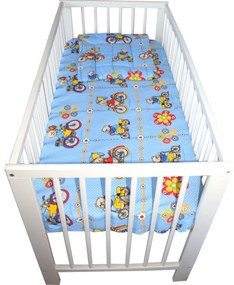 Lenjerie Patut Bebe Novokids™ din BUMBAC 100% , 3 Piese, Dimensiune Universala, PILOTA INCLUSA, Model Ursulet Bicicleta, Albastru