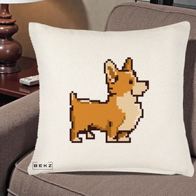 Perna Personalizata Corgi Pixel Art, 40x40 cm, Crem Reliefat, Husa Detasabila, Perna Inclusa, BEKZ®
