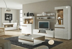 Comodă, albă strălucitoare HG/stejar sonoma închis, LYNATET TYP 42