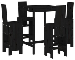 3157773 vidaXL Set mobilier bar de grădină, 5 piese, negru, lemn masiv de pin