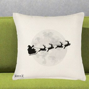 Perna Decorativa Mos Craciun Sanie Luna, 40x40 cm, Crem Reliefat, Husa Detasabila, Perna Inclusa, BEKZ®