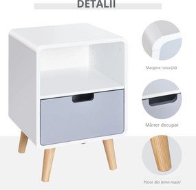 Noptiera HOMCOM cu Sertar stil Nordic din MDF si Lemn de Brad, 40x38x58 cm | Aosom Romania