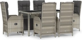 vidaXL Set mobilier de grădină cu perne, 7 piese, gri, poliratan