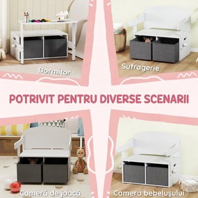 AIYAPLAY 3 în 1 Bancă Depozitare Jucării Copii 3-6 ani, Convertibilă în Masă și Scaun cu 2 Cutii, Alb | Aosom Romania