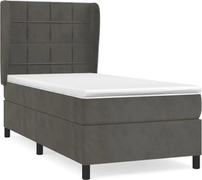 vidaXL Pat box spring cu saltea, gri închis, 100x200 cm, catifea