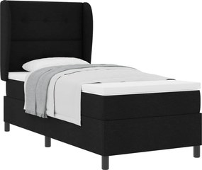 vidaXL Pat cu arcuri cu saltea cu headboard Negru 90 x 190 cm țesătură