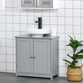 kleankin Mobilier baie sub chiuvetă - mobilier sub-vasă - dulap 2 uşi cu raft 60L x 30l x 60H cm - din lemn Gri | Aosom Romania