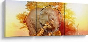 Tablou - Animale africane (cu ceas) (90x30 cm)