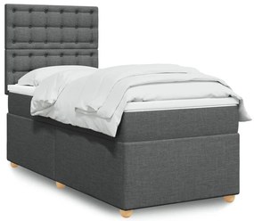 vidaXL Pat box spring cu saltea, gri închis, 90x200 cm, textil