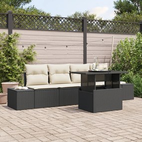 vidaXL Set de canapele de grădină 5 piese cu perne, ratan sintetic negru