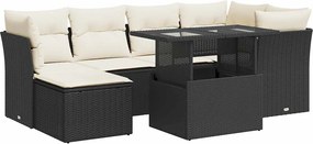 vidaXL Set canapele de grădină cu perne, 7 piese, negru, poliratan