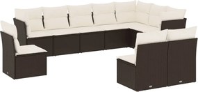 vidaXL Set canapele de grădină cu perne, 10 piese, negru, poliratan