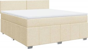 vidaXL Pat continental cu saltea, crem, 180x200 cm, textil
