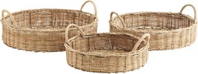 Set 3 tăvi rotunde din rattan împletit manual, D31–40 cm, „Raya"