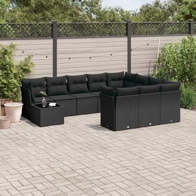 3250094 vidaXL Set canapele de grădină cu perne, 11 piese, negru, poliratan