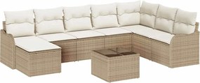vidaXL Set de canapele pentru grădină 9 pcs Bej și alb Rattan poli