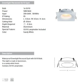 Spot incastrabil pentru baie IP65 Astrid GU10 alb