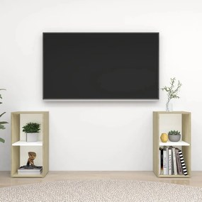 3079903 vidaXL Dulap TV 2 buc alb/stejar Sonoma 72x35x36,5 cm, lemn prelucrat