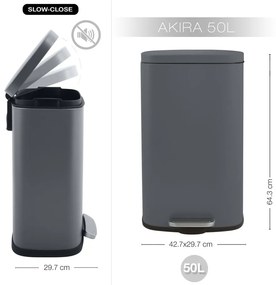 Coș de gunoi gri închis cu pedală din oțel 50 l Akira – Spirella